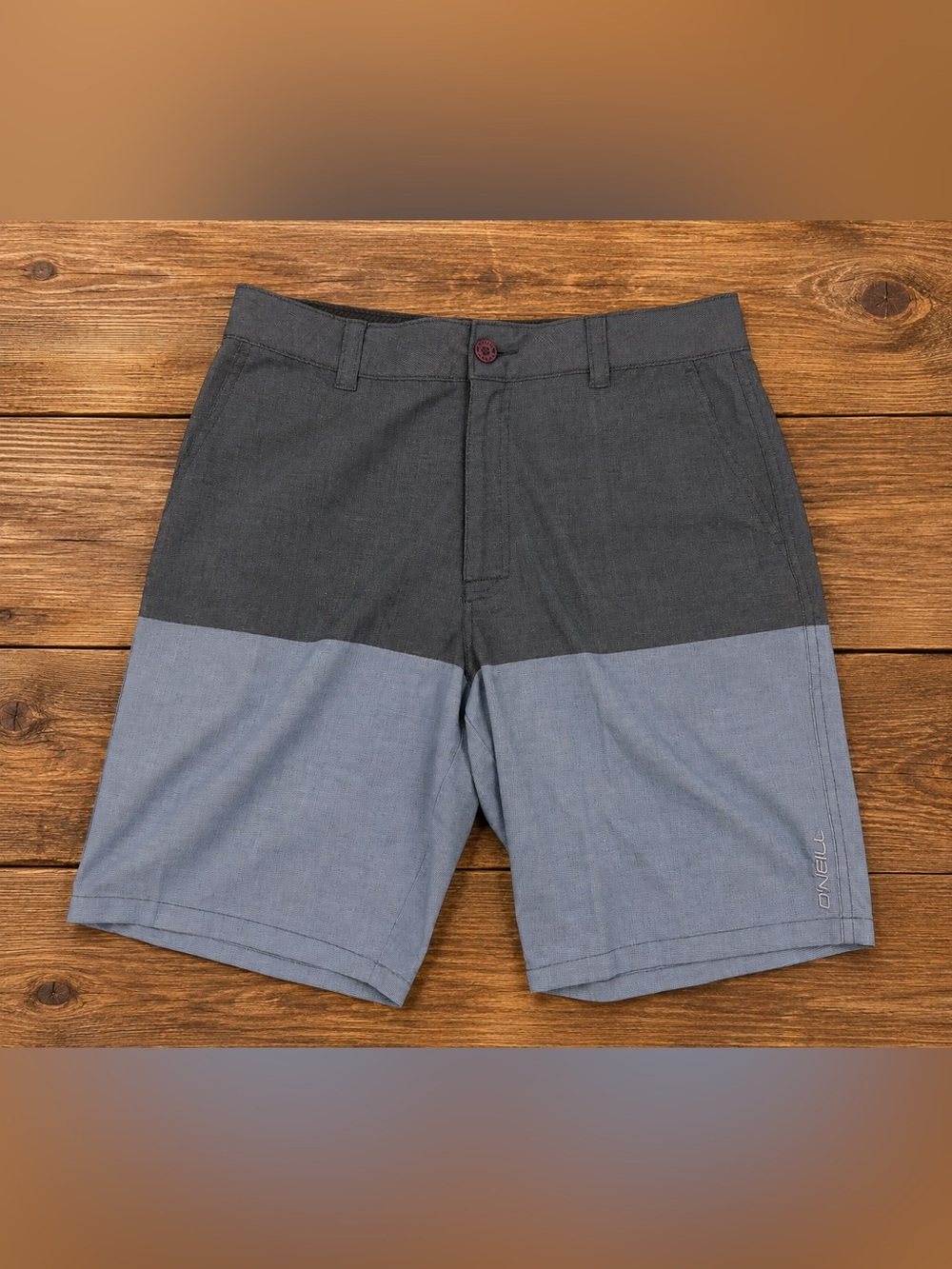 O’Neill Men’s Hybrid Walk Shorts Gray Blue Colorblock Flat Front Casual Surf 32